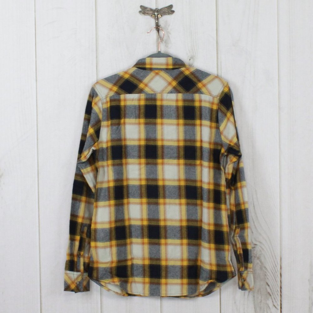 NWT Stoic Flannel Plaid Shirt Small Navy and Gold Heavyweight Outdoor Button Up - Picture 5 of 10